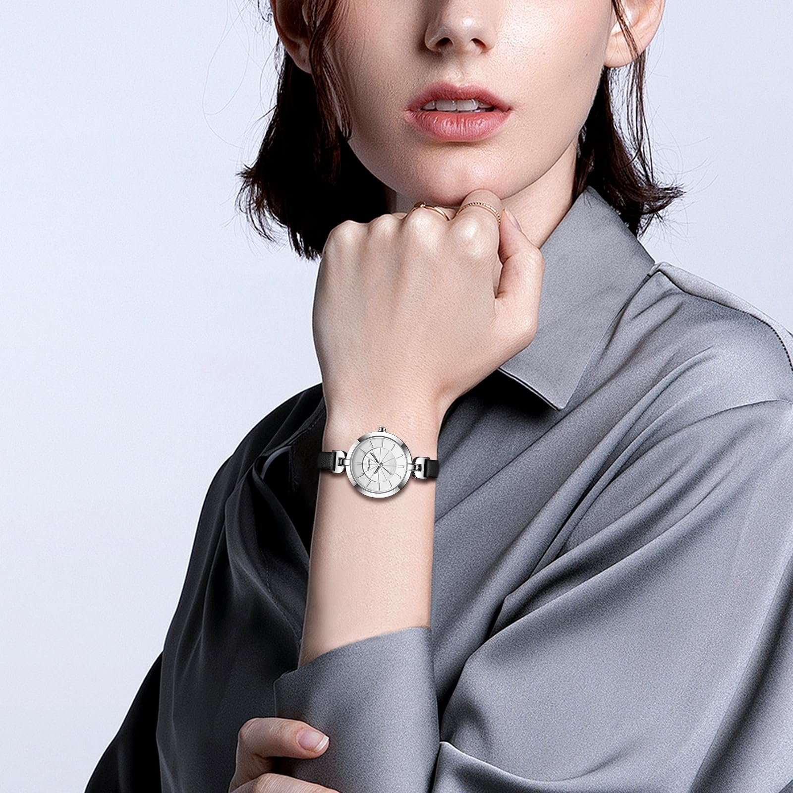 Женские наручные часы OIDEA Кожаные Узкие: Ультратонкий ремешок из натуральной кожи Аналоговые Кварцевые Часы Элегантные Часы с часовой шкалой Циферблат Элегантный подарок для женщин Розовый Коричневый Черный, фото №3