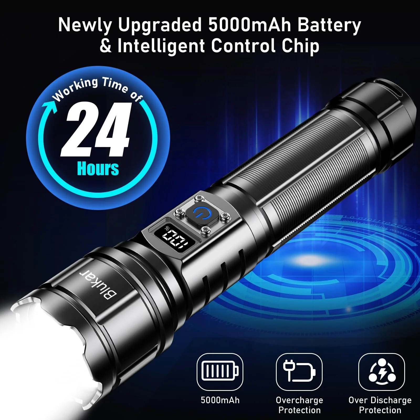 Ліхтар Blukar LED Перезаряджуваний, надзвичайно яскравий, висока яскравість, масштабований з 5 режимами освітлення, IP67 водонепроникний для кемпінгу, вулиці, надзвичайних ситуацій, фото №5