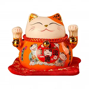 Скарбничка Lucky Cat Керамічна 4,5 дюйма Помаранчева - Фото 1