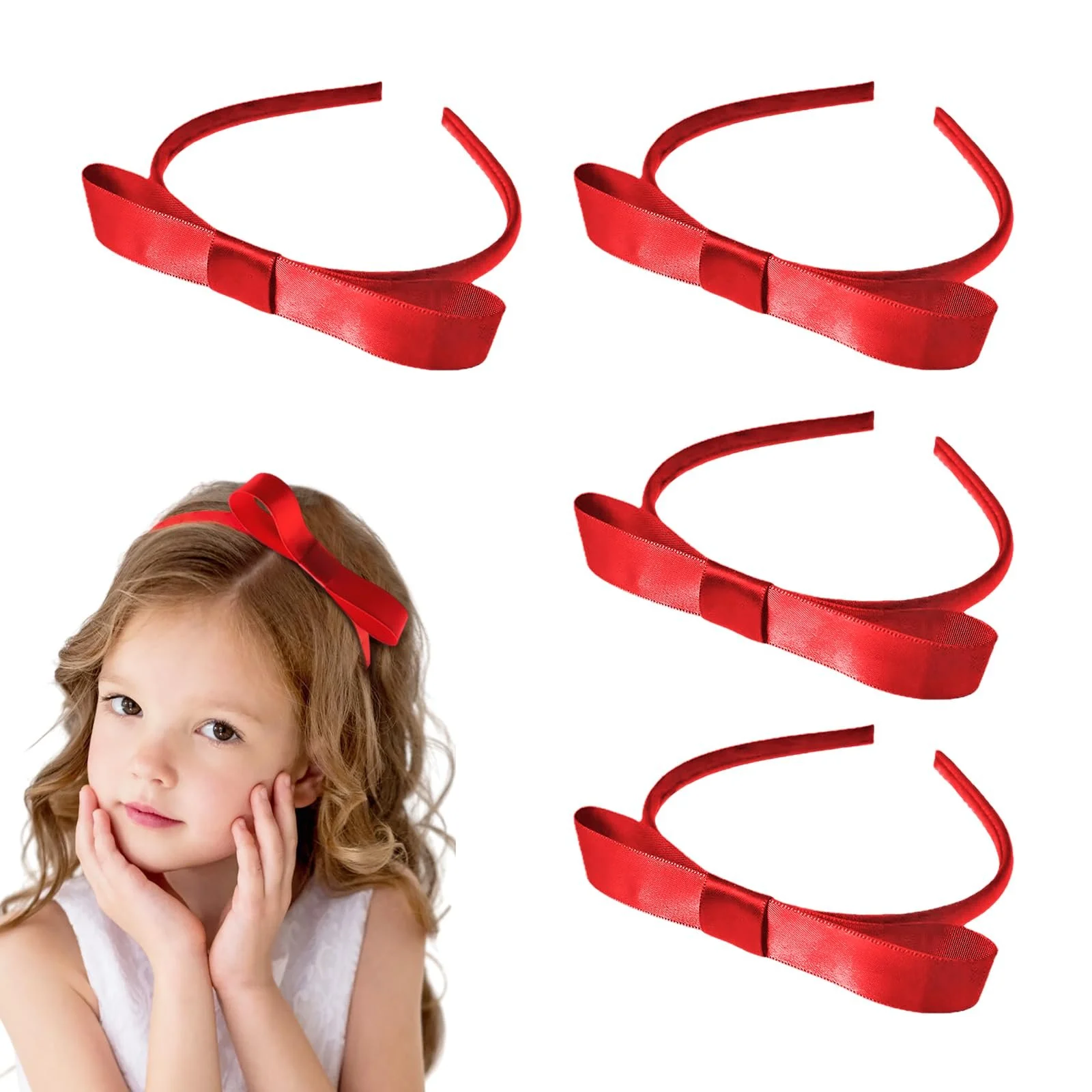 Обруч на голову з червоним бантом 4 шт, фото №1