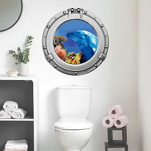 Наклейка для стін GRAZDesign Ілюмінатор Дельфін 40 x 40 см Морський декор для ванної synthetic.ua - Фото 1