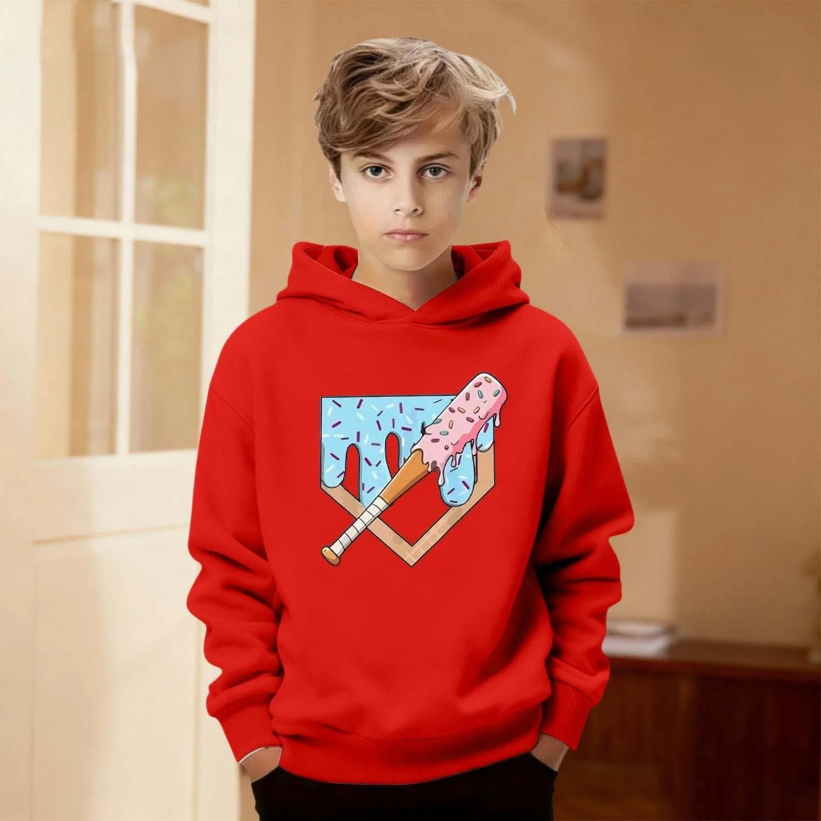 Свитшот 67-Drucke для мальчиков, теплый, подростковый, с капюшоном, зимний, фото №3
