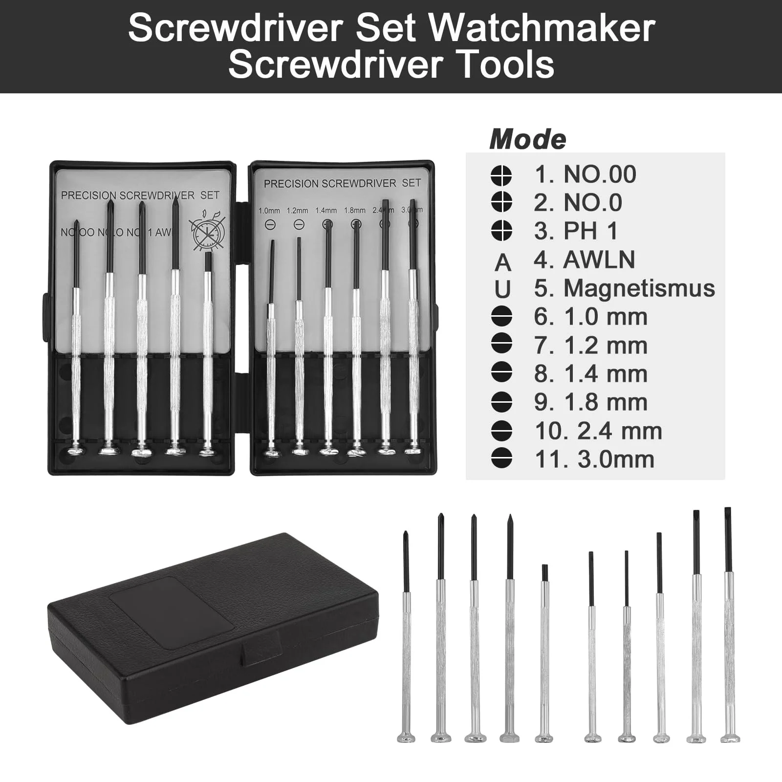 Набір прецизійних викруток 11 в 1 для годинників та окулярів легована сталь, фото №3