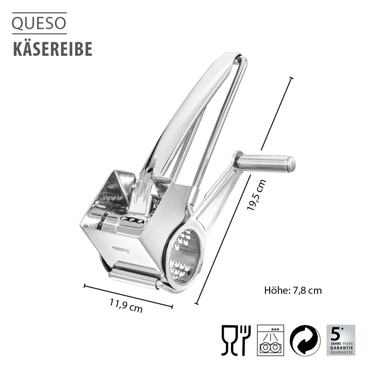 Терка GEFU Queso для сиру, барабан для натирання сиру, горіхів і шоколаду, фото №2