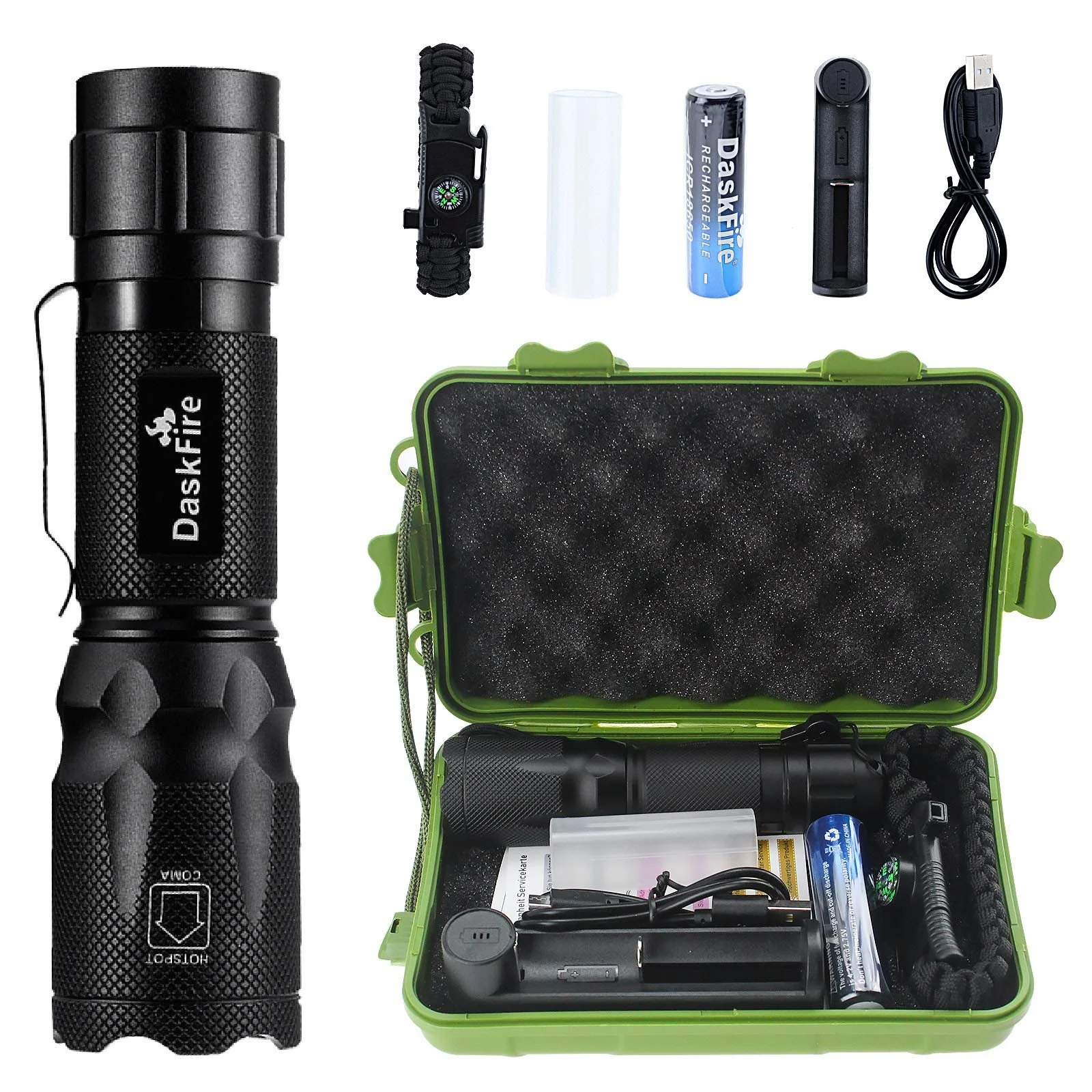 Набір світлодіодних ліхтарів 2-в-1 DaskFire 900 люмен, ультрафіолетовий 395 нм, 4 режими, регульований розмір, водонепроникний, фото №1