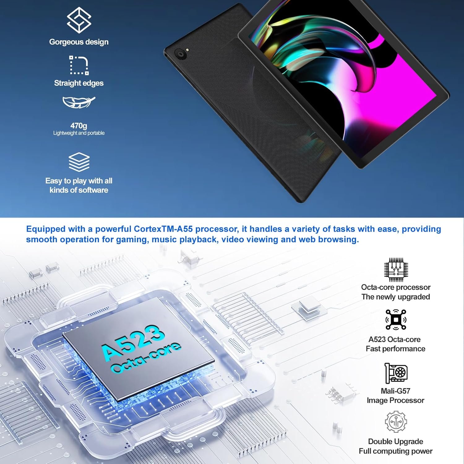 Планшет 10.1" AUMI C11 (3+5)/64Gb 8 ядер Android 14 5000 mAh Черный, фото №4 Планшет 10.1" AUMI C11 (3+5)/64Gb 8 ядер Android 14 5000 mAh Черный, фото №4