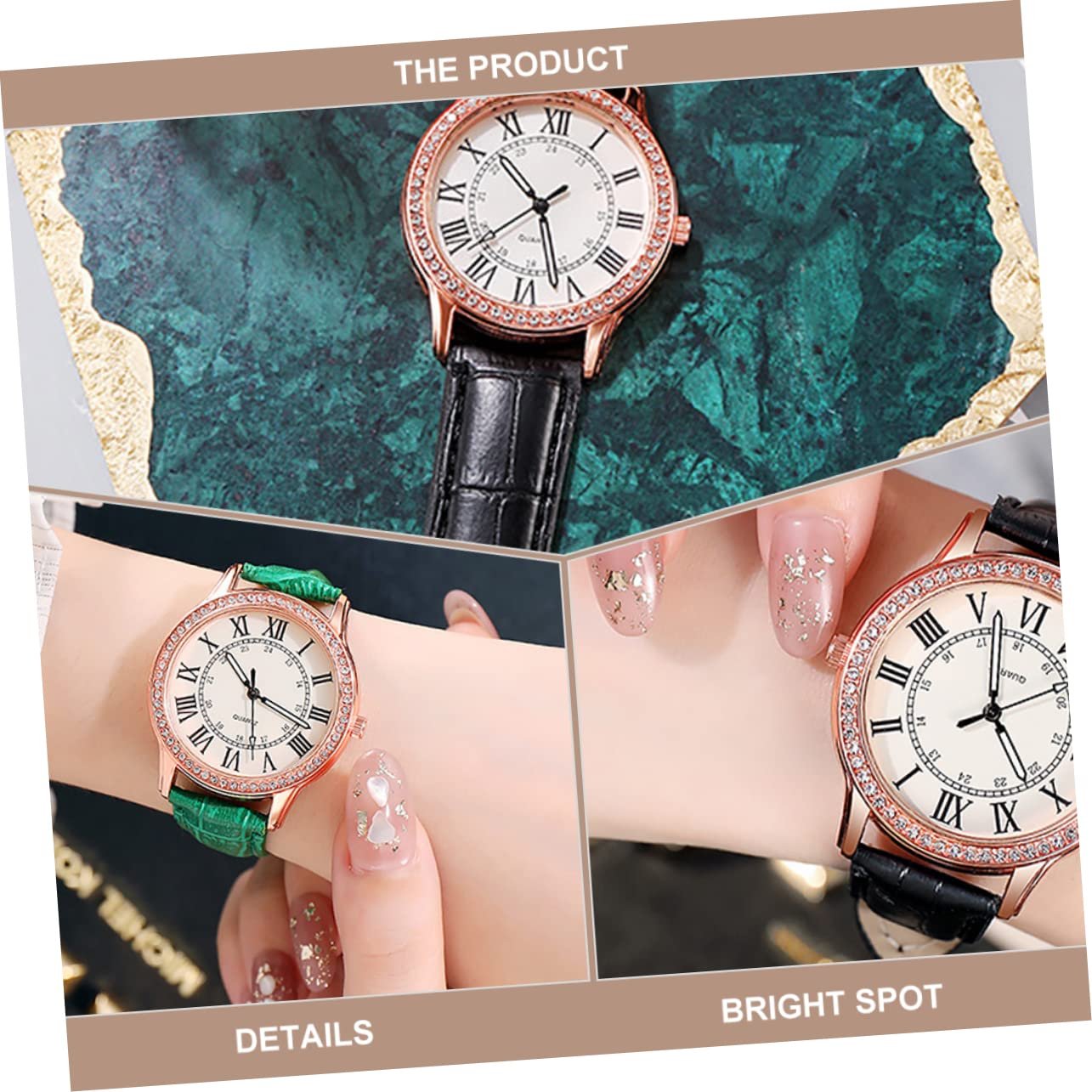 Женские часы Healvian Кварцевые часы с кристаллами с черным кожаным ремешком, фото №9 Женские часы Healvian Кварцевые часы с кристаллами с черным кожаным ремешком, фото №9