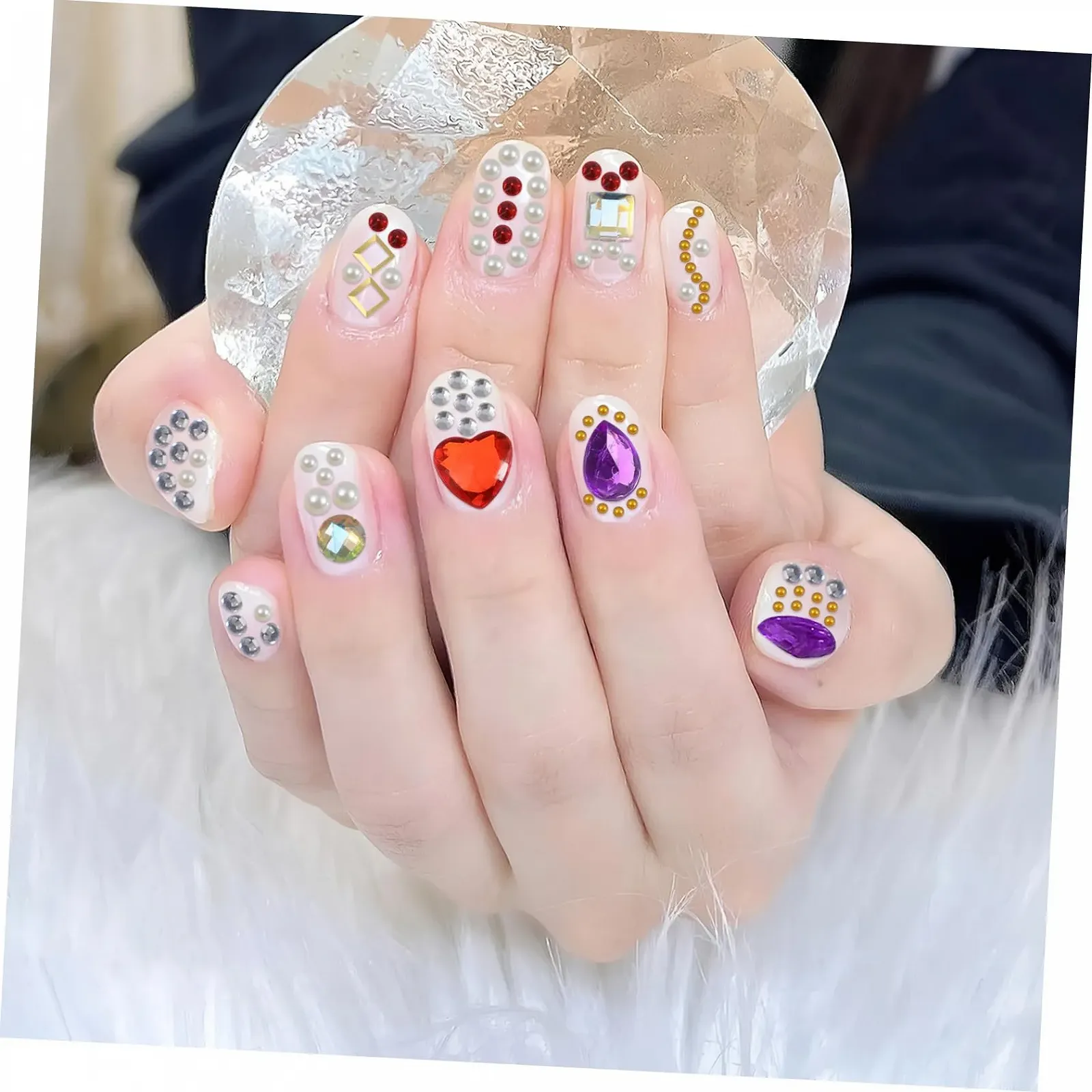 Стразы для ногтей Beavorty в коробке с блестками 12 г, с полосками, заклепками, нежные жемчужины, патчи для блестящих ногтей для женщин и девушек, фото №6