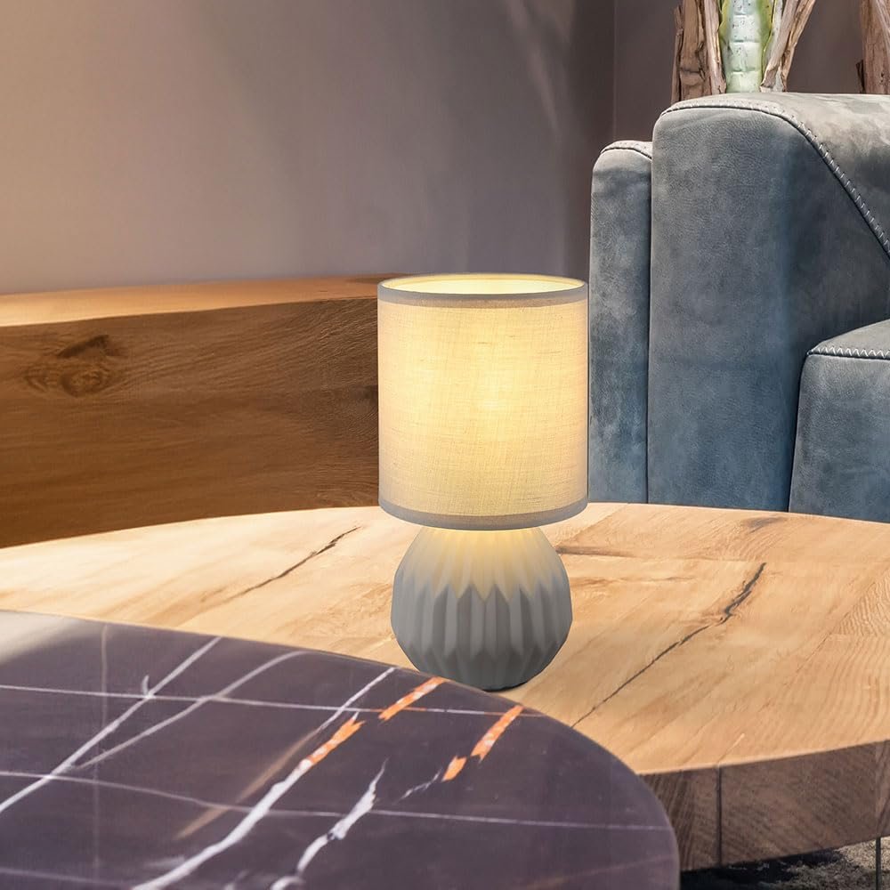 Настольная лампа GLOBO серая керамическая текстиль 1x E14 диаметр 12 см высота 23 см, фото №6