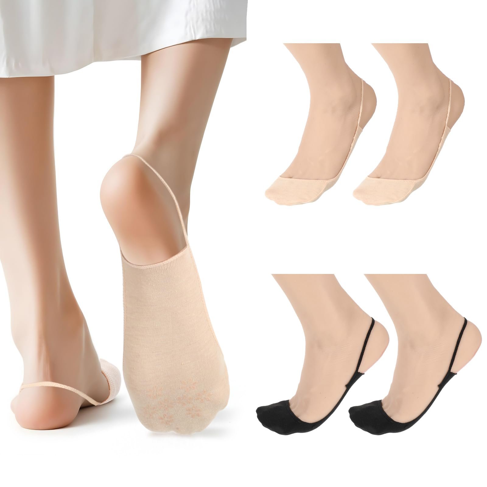 Носки-следки Женские M Черный, Телесный, Телесный + черный, 4/6 пары, фото №9