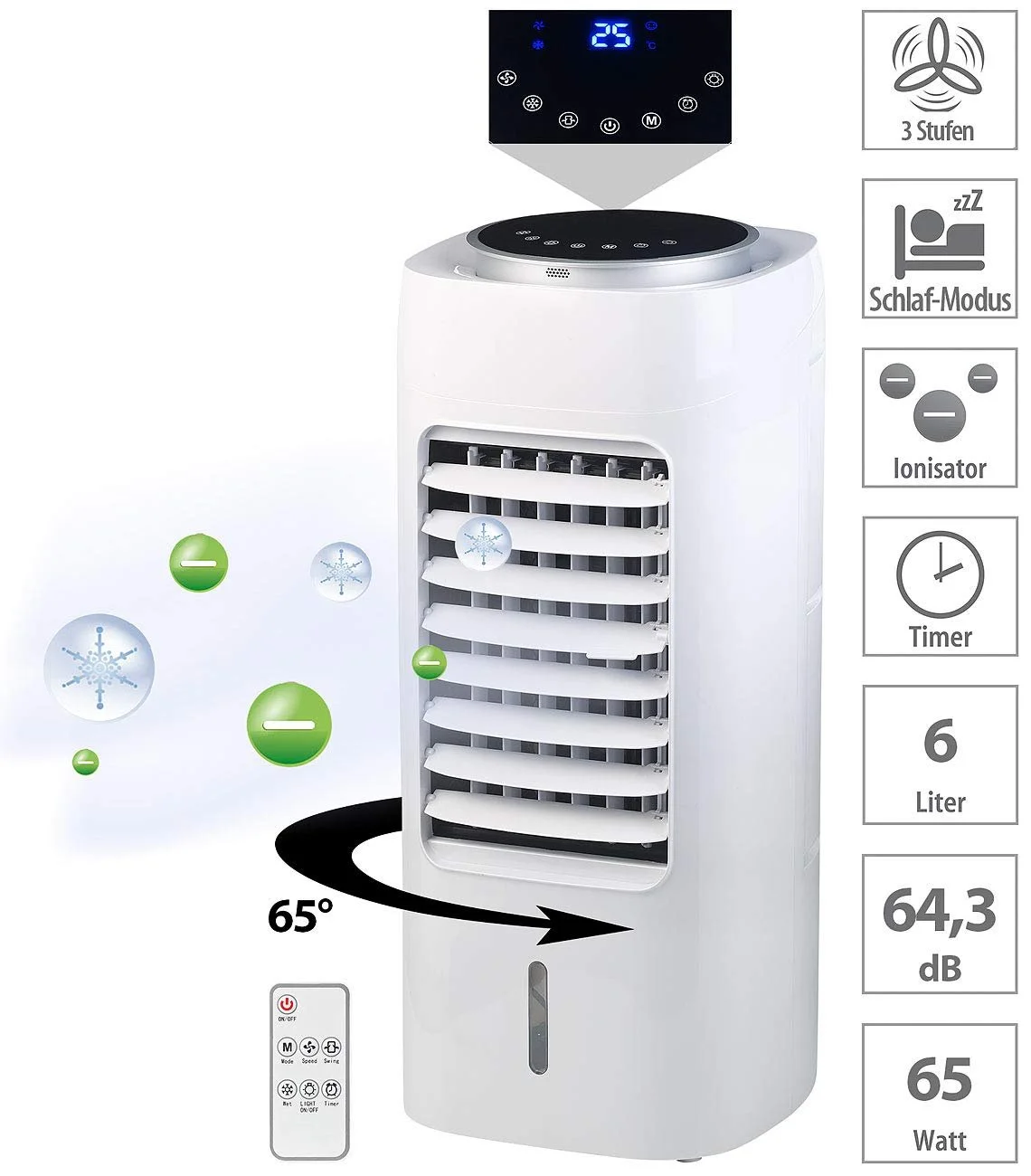 Охладитель воздуха 3-в-1 Sichler Haushaltsgeräte LW-470 Увлажнитель Ионизатор 6 л 65 Вт 400 мл/ч, фото №3