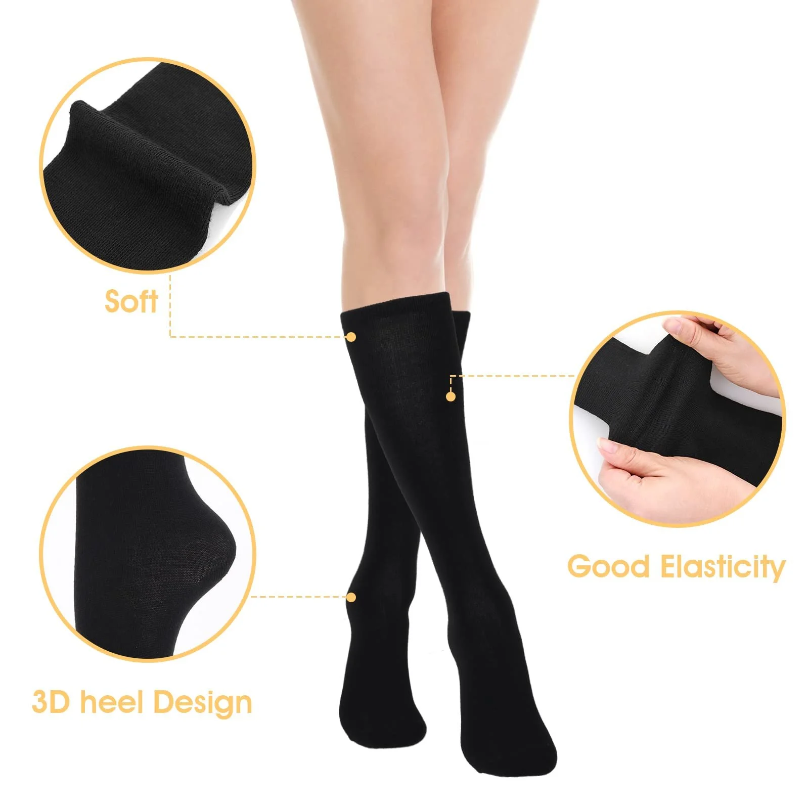 Женские хлопковые гольфы Sibba 2 пары Зимние теплые высокие носки полосатые Черный, фото №2