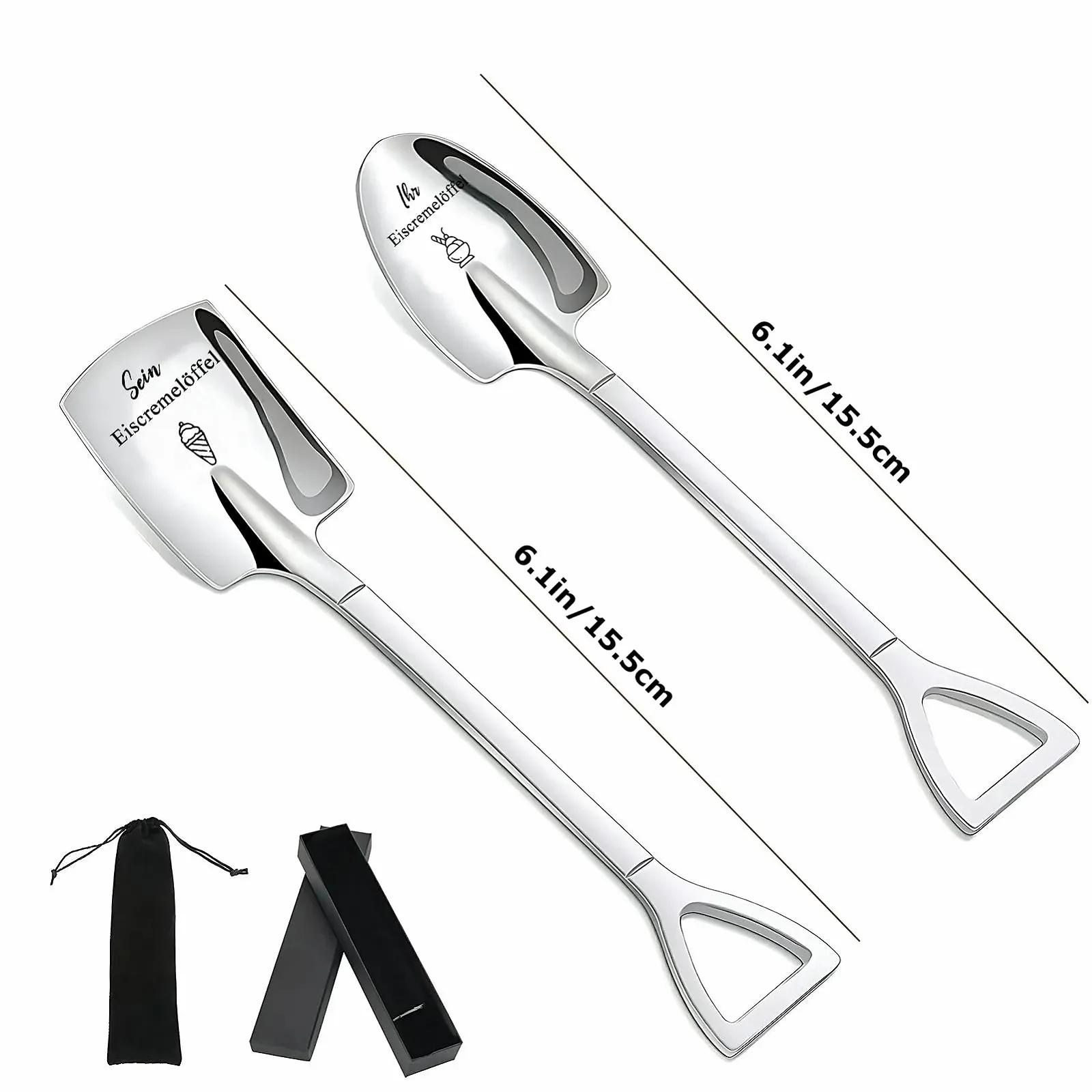 Ложка для мороженого Неизвестный Серия Свадебные подарки Набор из 2 с гравировкой, подарок на годовщину для него и ее/ее Ложка для мороженого Подарок на день рождения, День Святого Валентина, Рождество для пар, женщин, мужчин, фото №6