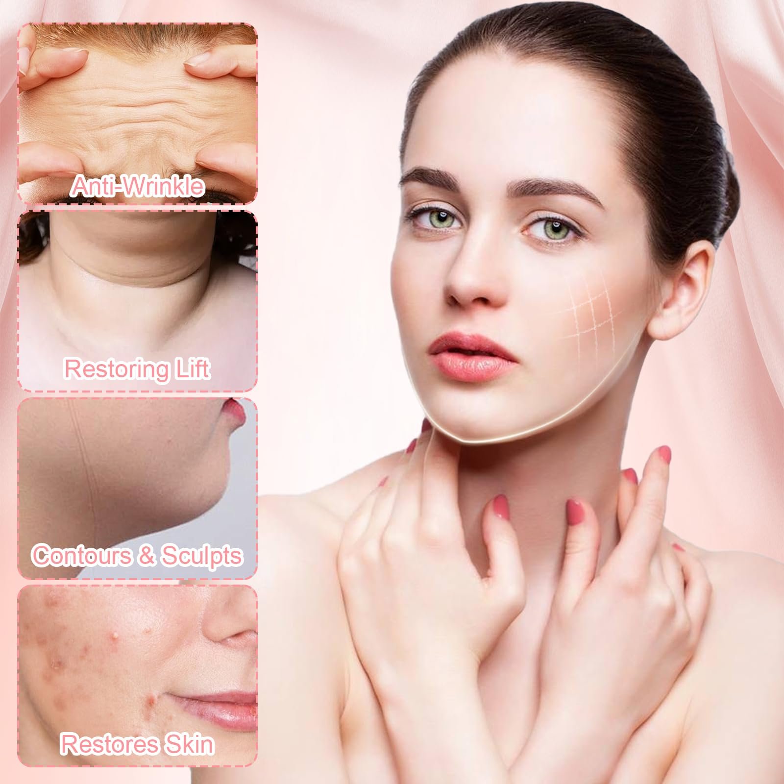 V-образная маска QMLING для лица, маска для подтяжки, ремень для похудения лица с инструментом Гуа Ша, многоразовая маска для подбородка от двойного подбородка, дряблой кожи лица, фото №5