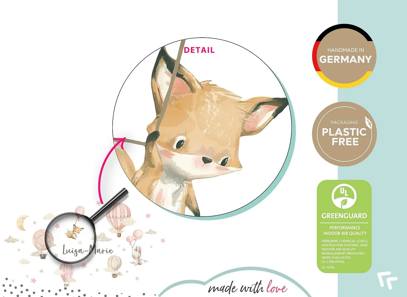 Наклейка на стену Little Deco DL5121-04 Тварини на воздушном шаре Лиса и Мышь Персонализированная, фото №5