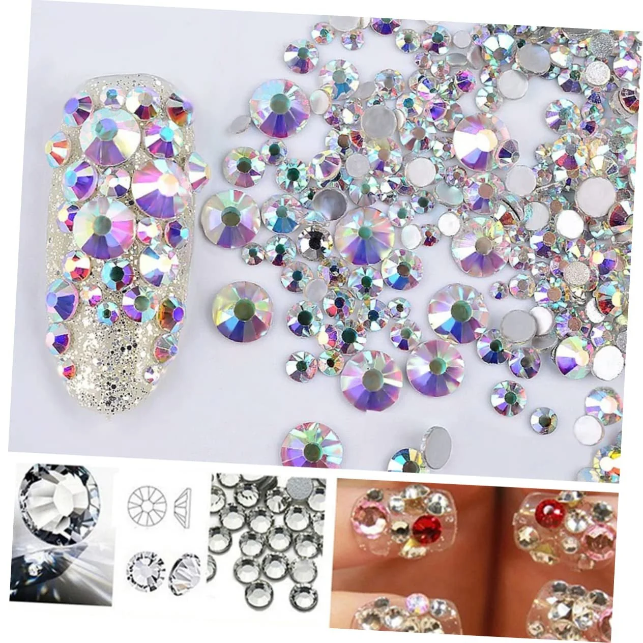 Стразы для ногтей EXCEART 1440 шт. Crystal AB Круглые плоские для декорирования УФ-гелевых акриловых ногтей, фото №5