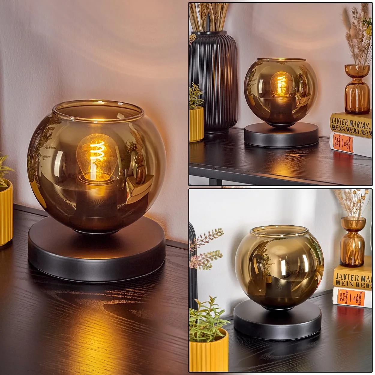 Настільна лампа HOFSTEIN Koyoto Retro Метал Скло Ø 15 см E27 Black/Gold, фото №1