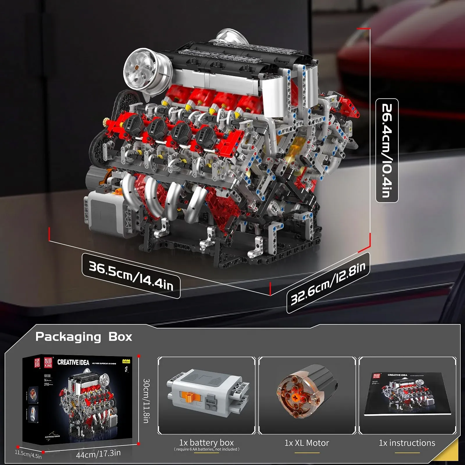 Конструктор Mould King Technik Super Sports Car V8 Engine, 2718 деталей, технология двигателя, восьмицилиндровый двигатель, коллекционные игрушки для мальчиков и девочек, фото №6