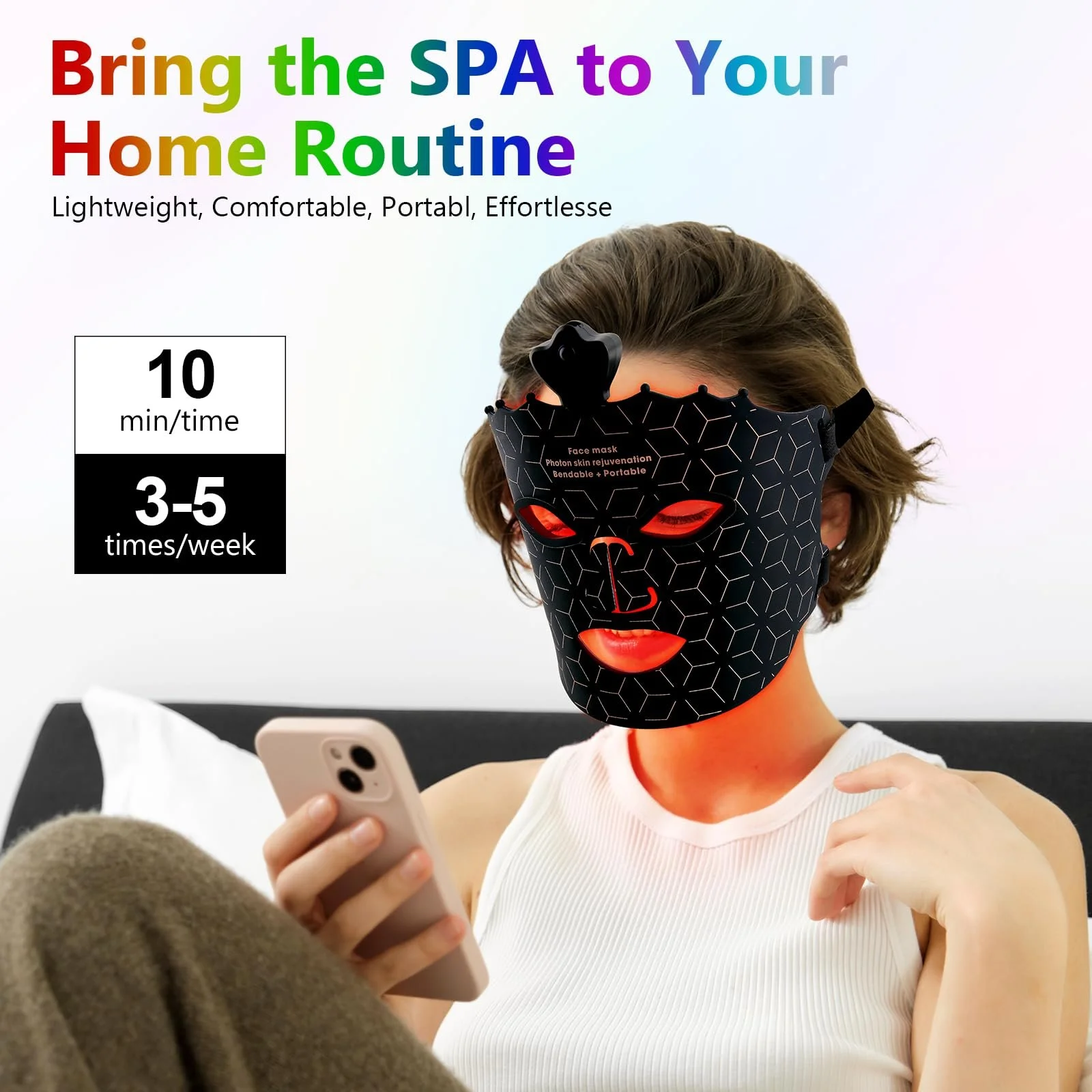 LED Маска для лица USUIELIGHT с красной лампой, 7 цветов LED светотерапии для лица и кожи, фото №5