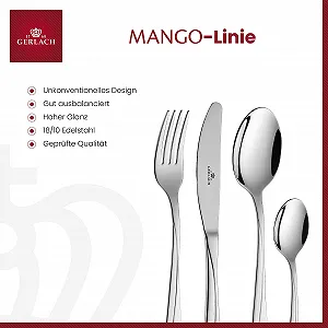 Набір столових приборів Gerlach Mango на 6 персон Ніж Вилка Ложка Чайна ложка Нержавіюча сталь Срібний ціна на synthetic.ua - Фото 1 Набір столових приборів Gerlach Mango на 6 персон Ніж Вилка Ложка Чайна ложка Нержавіюча сталь Срібний synthetic.ua - Фото 1