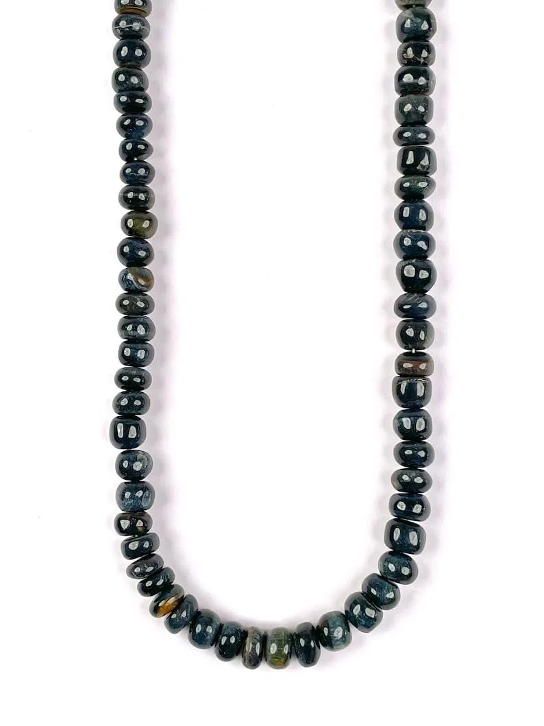 Натуральний Чорний Тигрове Око, рондель гладкі намистини 10 мм, нитка довжиною 45 см для намиста, браслета, фото №1