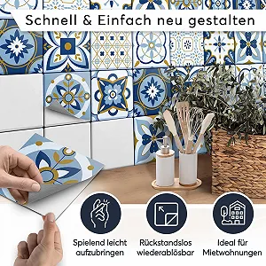 Наклейка на плитку creatisto Візерунчастий бірюзовий орнамент 9 шт 20 x 20 cm Самоклеюча synthetic.ua - Фото 1