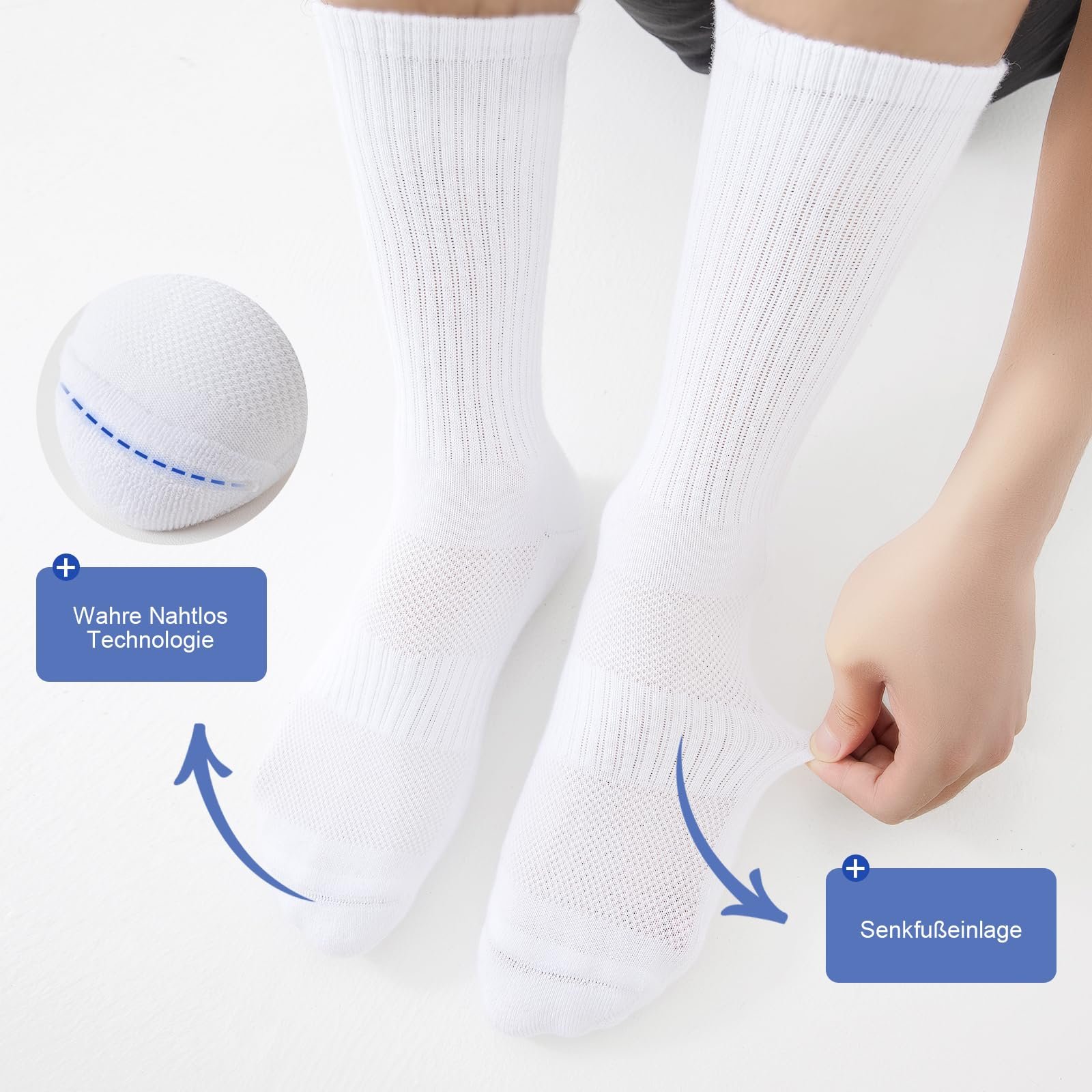 Носки Мужские Женские Хлопковые Дышащие Спортивные Носки для Тенниса Бега Ходьбы 6 пар Черный Белый 43-46 39-42 35-38 47-50, фото №7