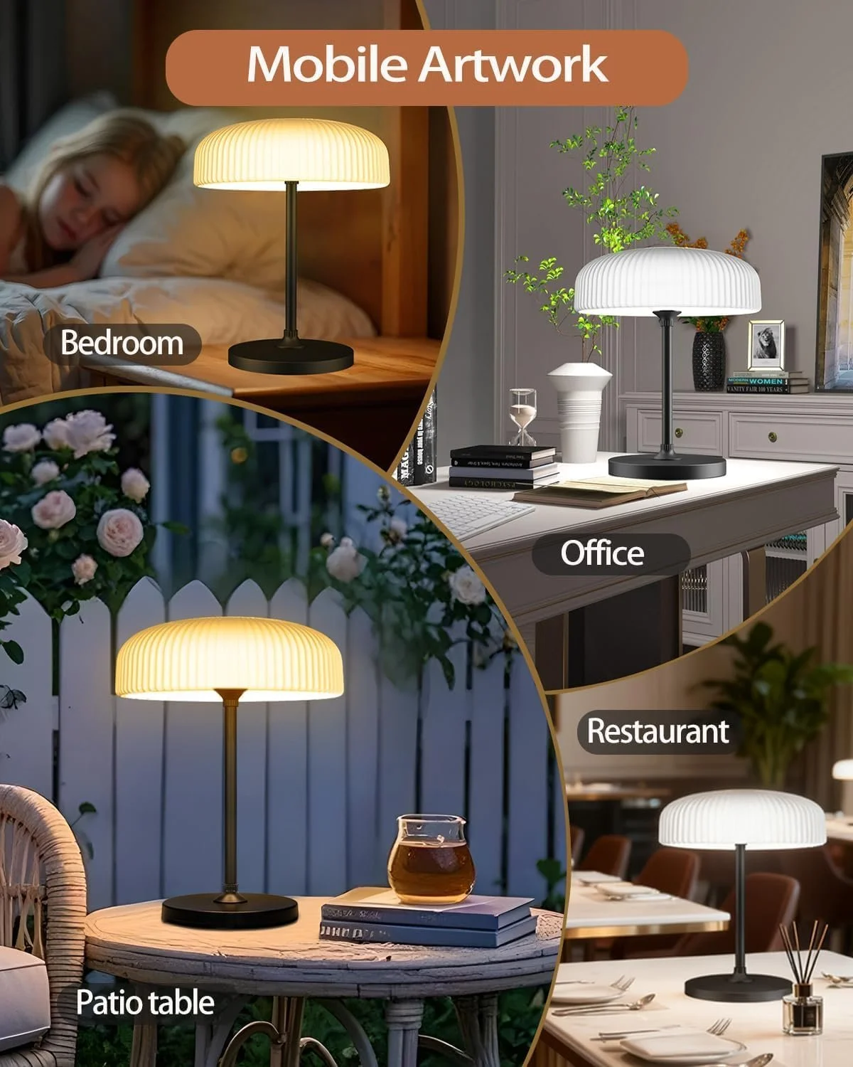 Настільна лампа на сонячній батареї Mushroom акумуляторна USB IP54 димована, фото №5