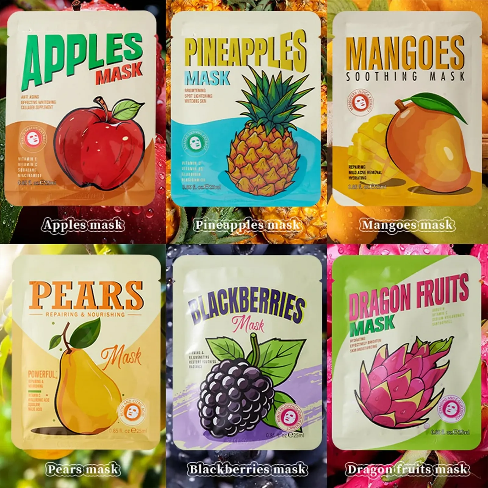 Тканевые маски для лица - Увлажняющая маска для лица для женщин, набор масок для лица для девочек-подростков с фруктовыми эссенциями, подарочный набор тканевых масок для ухода за кожей для женщин и девушек, фото №8
