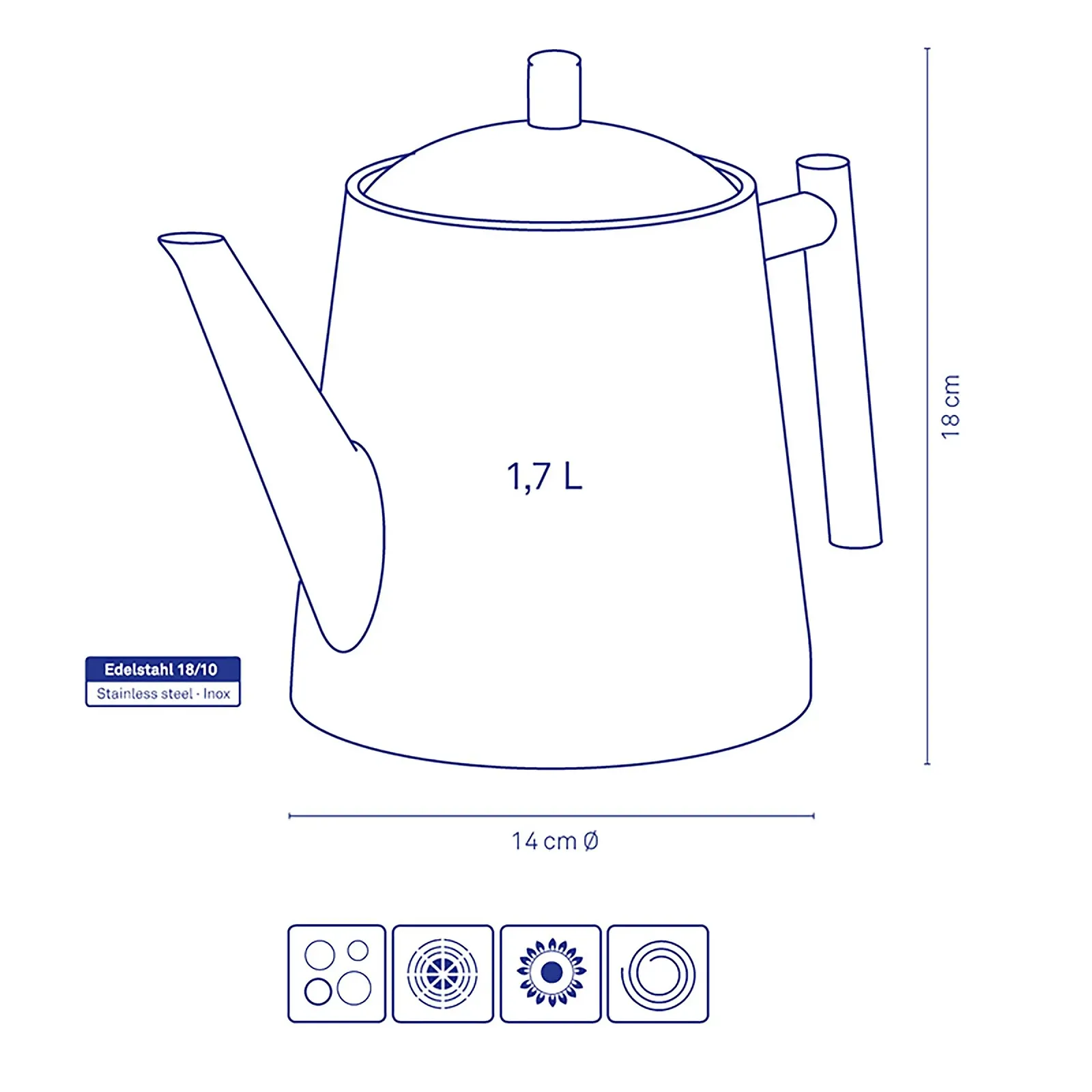 Чайник-заварник Kela Ancona 11356 с ситечком для чая Блестящий 18/10 нержавеющая сталь 1.7 л, фото №3