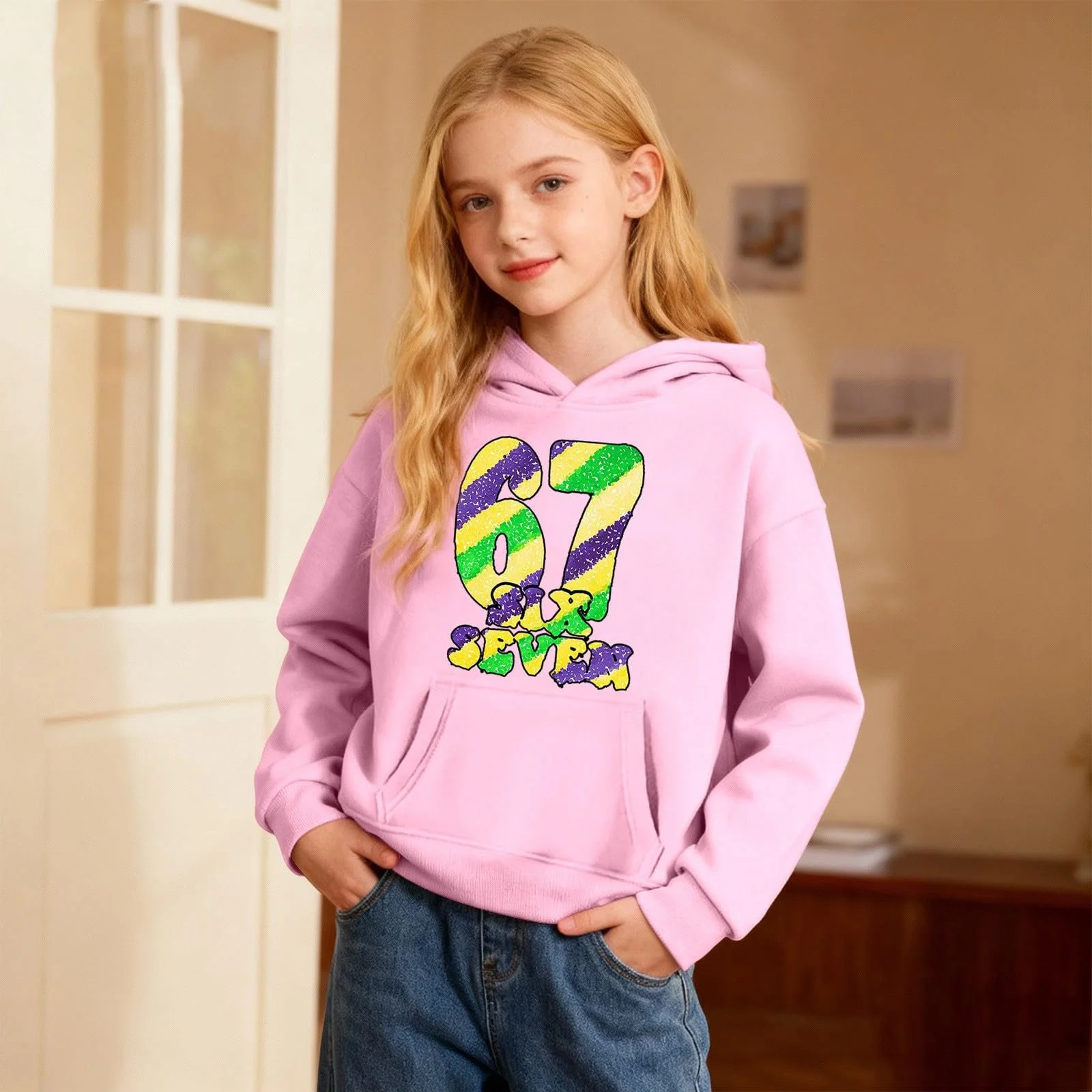 Толстовка Kinder серии 67 с капюшоном, с карнавальным узором, мягкая флисовая кофта, фото №3