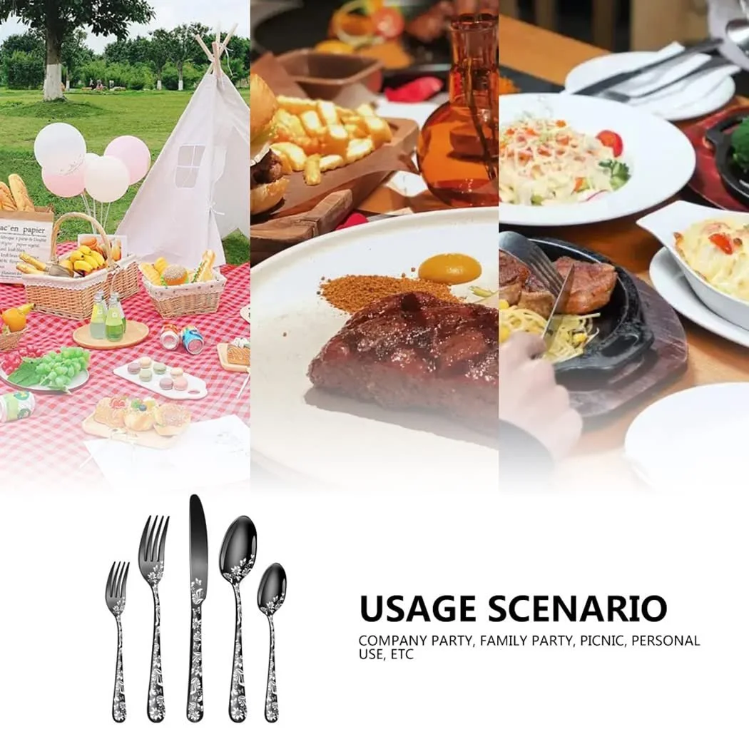 Набор столовых приборов XIAOYU 40 предметов, нержавеющая сталь, уникальный узор, включает обеденные ножи/вилки/ложки, полированный, серебряный, фото №5