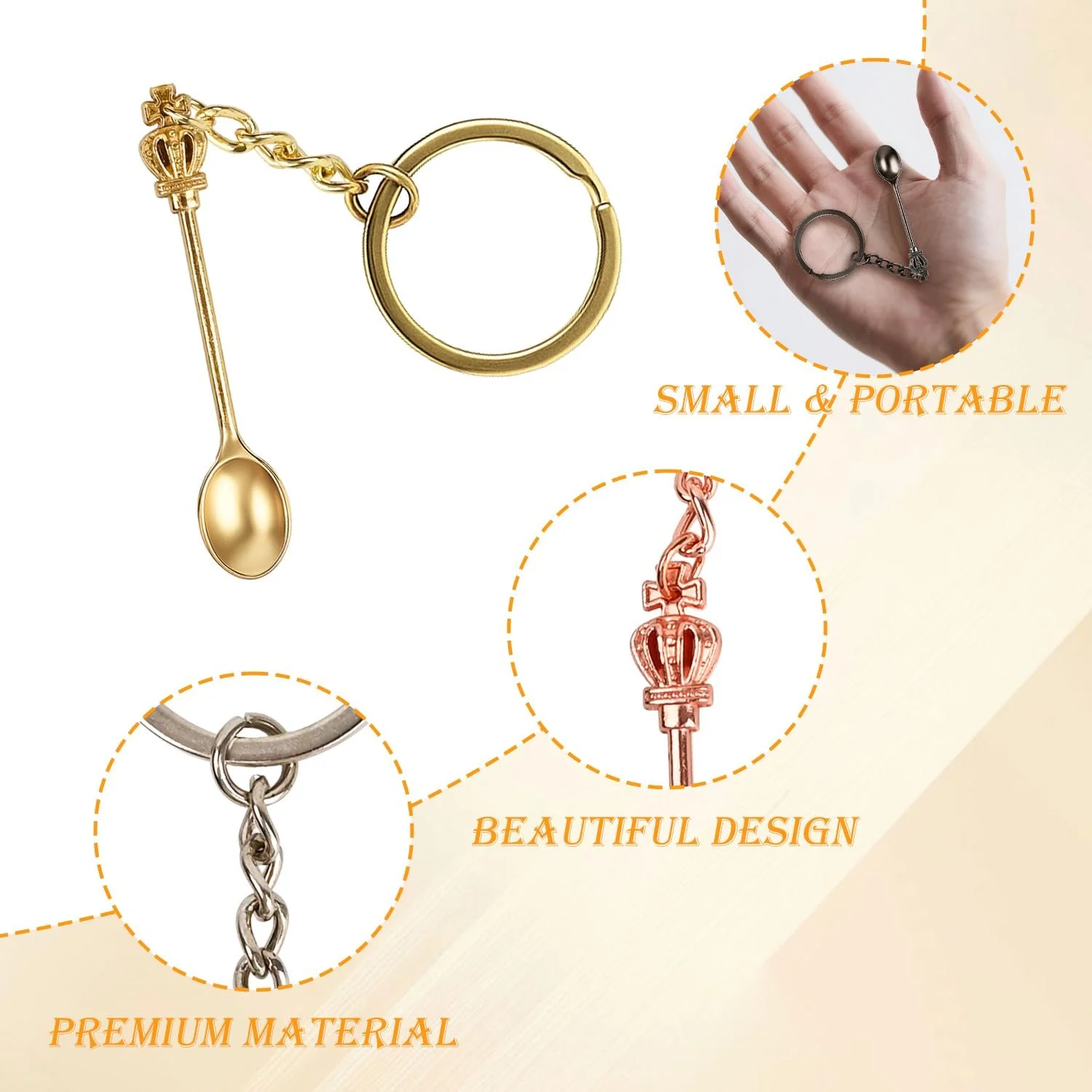 Мини-ложка 4 шт, ложка для снюса, ложка для кета, ложка для лекарств, крошечная ложка, миниатюрная ложка, ложка-брелок, мини-ложка-корона, кольцо для ключей для мужчин и женщин, фото №3
