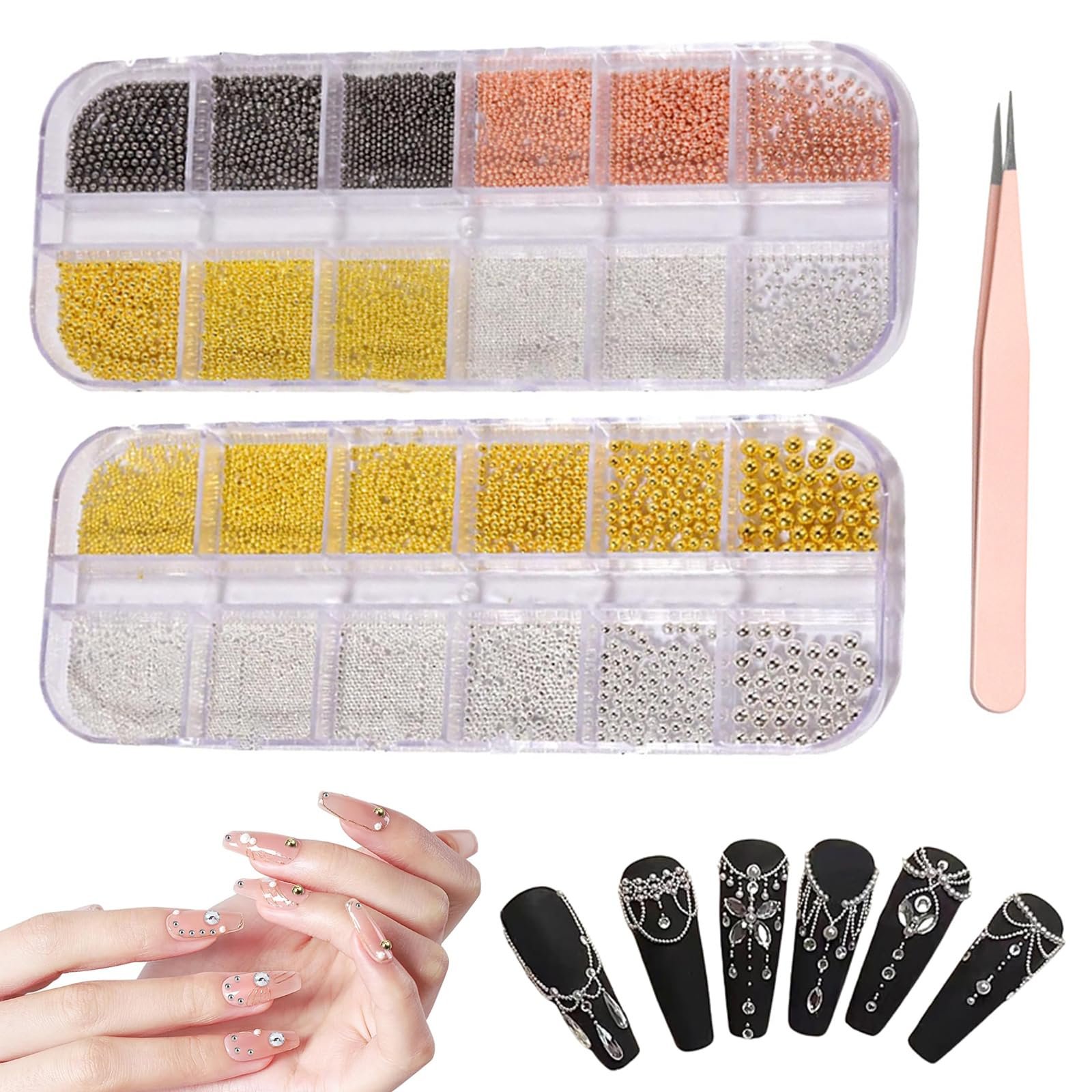 Ікра для нігтів 2 коробки, включно з пінцетом, фото №1