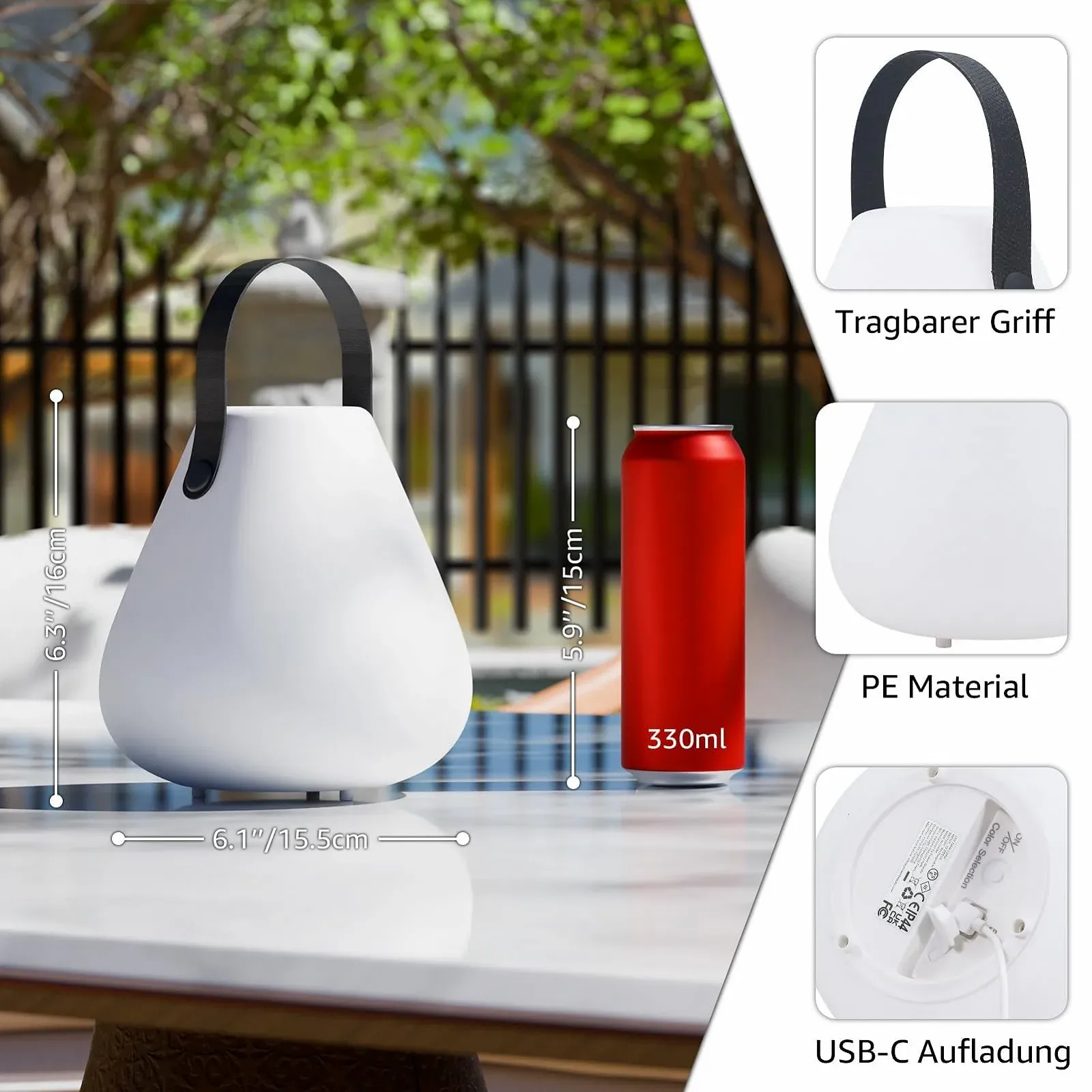 Настільна лампа FUYO LED Акумуляторна з пультом дистанційного керування IP44 Водонепроникна Підвісна Matte, фото №3