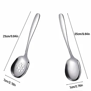 Набор из 2 сервировочных ложек и ложек с прорезями из нержавеющей стали, Ложка сервировочная с прорезями из нержавеющей стали, Ложка сервировочная из нержавеющей стали для ресторанов с буфетом, семейных торжеств, пикников и synthetic.ua - Фото 1