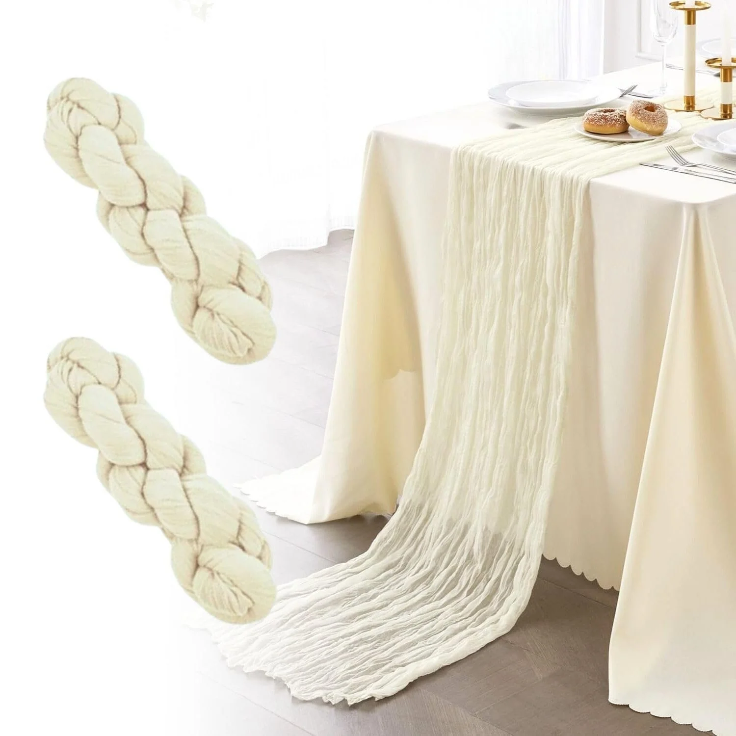 Ранер Муслін Boho Cheesecloth 90 см x 300 см Набір з 2 штук Бежевий, фото №1
