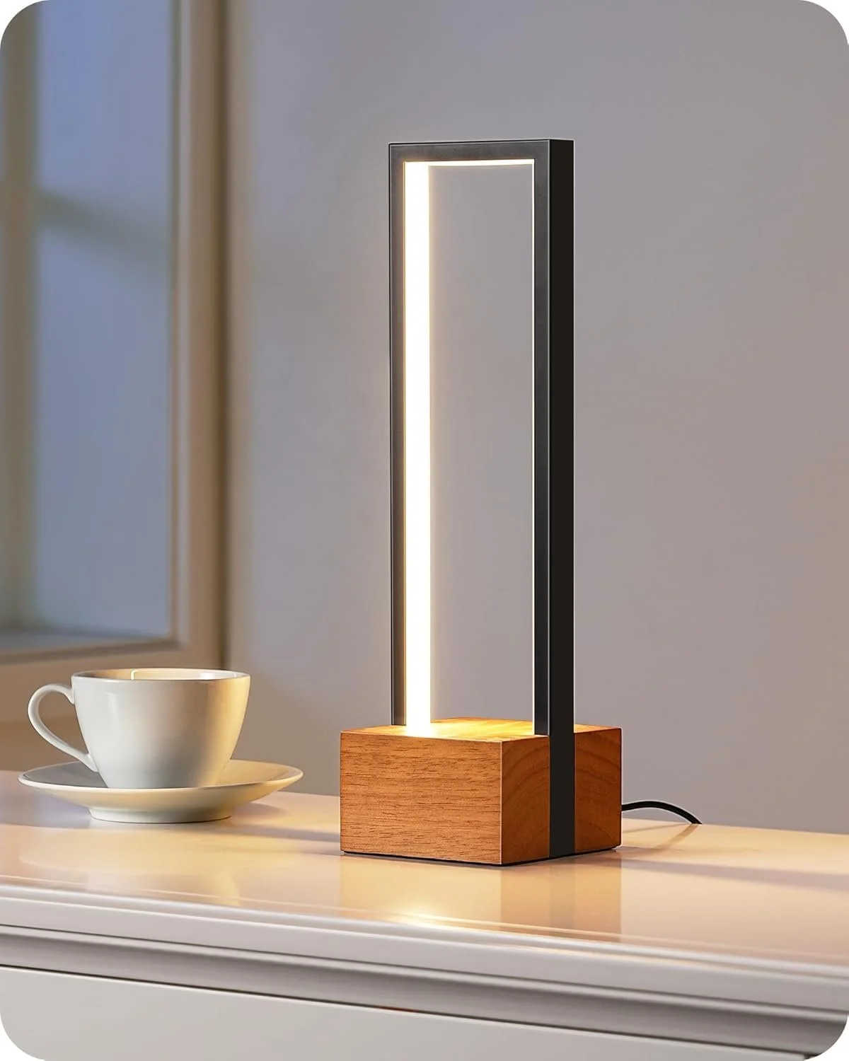 Настільна лампа himmel LED з регульованою яскравістю квадратна 3 колірні температури алюмінієва дерев'яна основа сенсорна Black, фото №1