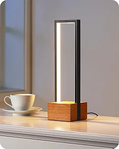 Настільна лампа himmel LED з регульованою яскравістю квадратна 3 колірні температури алюмінієва дерев'яна основа сенсорна Black - Фото 1