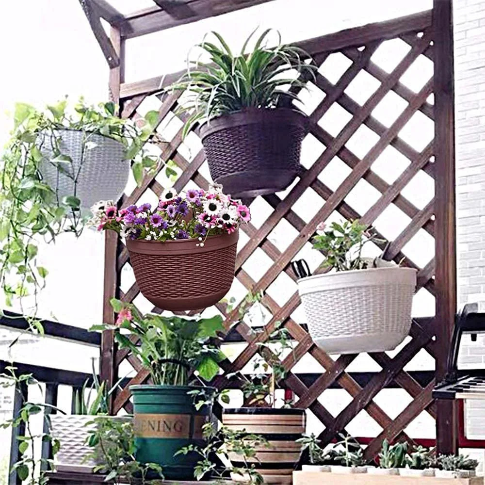 Підвісний квітковий горщик 2 штуки, з дренажем, пластиковий, для вирощування рослин та декору, темно-коричневий, фото №7