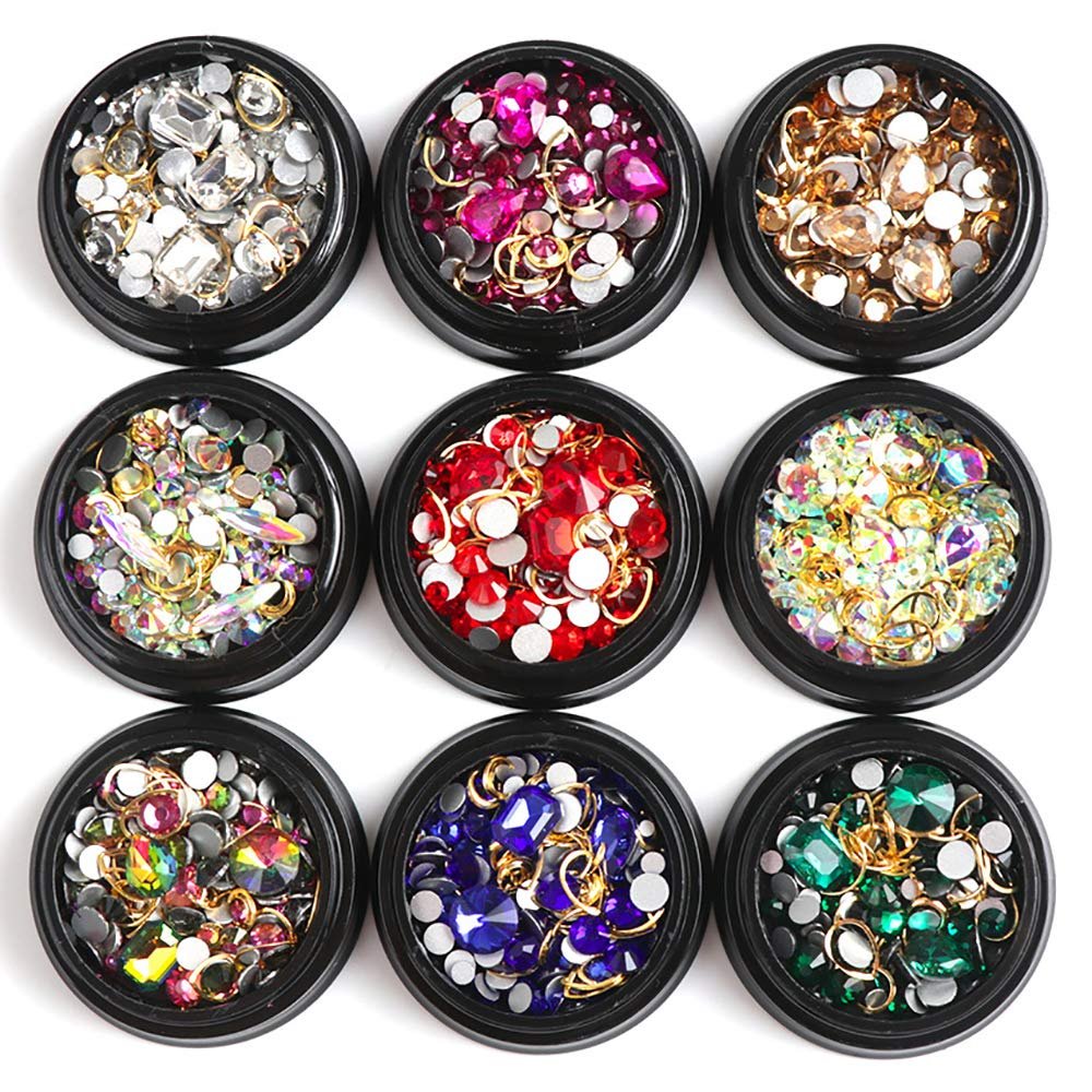Аксесуари для нігтів зі сплаву з різнокольоровими стразами, 9 шт, фото №1