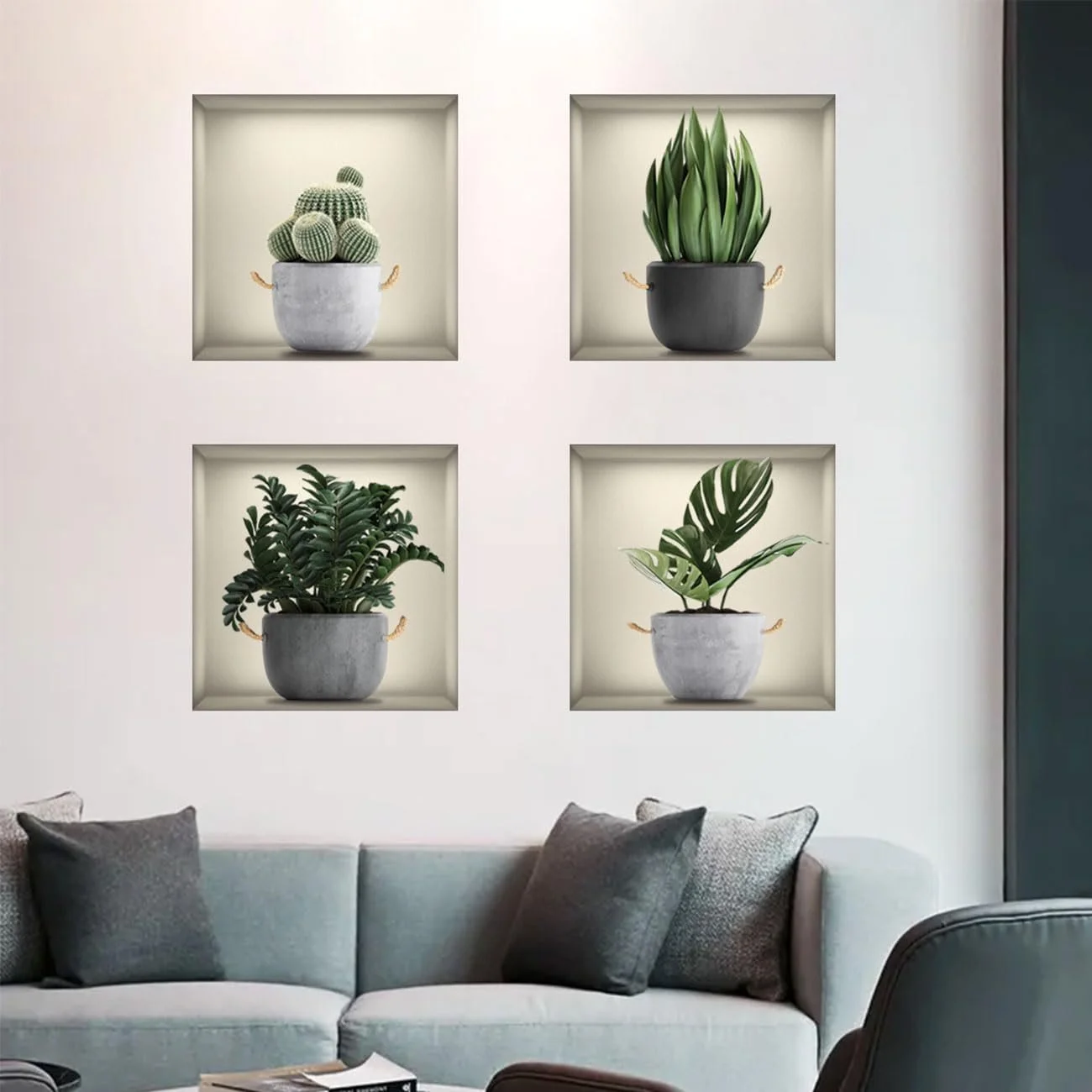 Наклейки для стін 4 шт. 30 x 30 см Зелені рослини 3D, фото №5