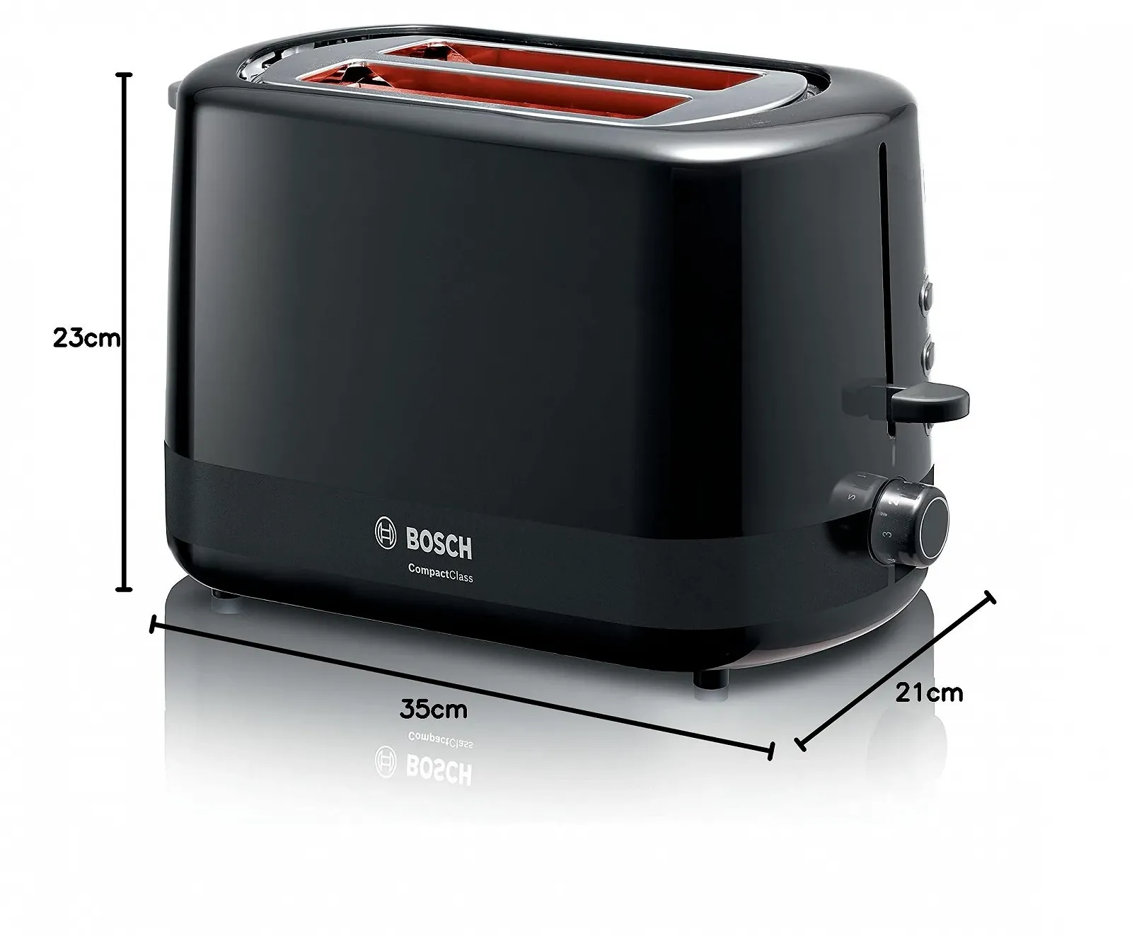 Тостер Bosch Compact Class TAT3A113 з інтегрованою насадкою для булочок, функцією автоматичного вимкнення, розморожування, ідеально підходить для 2 скибочок тосту, функція підйому 800 Вт Чорний, фото №2