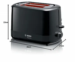 Тостер Bosch Compact Class TAT3A113 з інтегрованою насадкою для булочок, функцією автоматичного вимкнення, розморожування, ідеально підходить для 2 скибочок тосту, функція підйому 800 Вт Чорний synthetic.ua - Фото 1