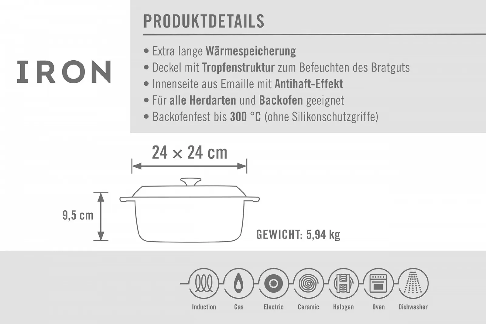 Каструля Woll Iron чавунна з кришкою та силіконовими ручками індукційна, фото №4