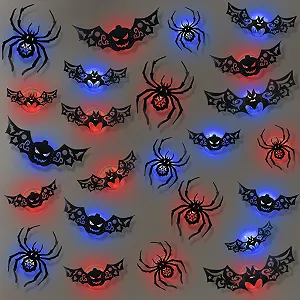 Наклейки на стіну Halloween LED 3D Bats Spider Window Decoration DIY Набір 24 шт. - Фото 1