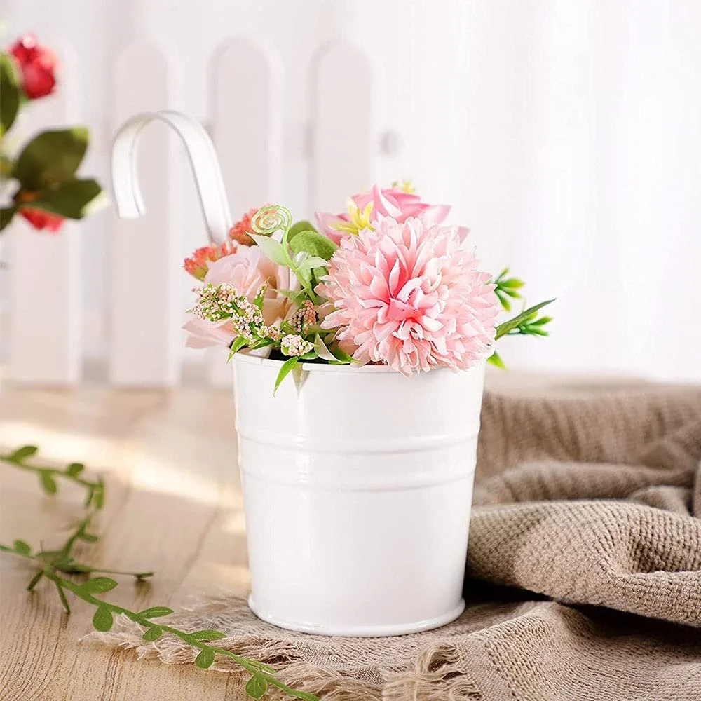 Подвесные цветочные горшки 4 шт. металлические с крючками белые, фото №9