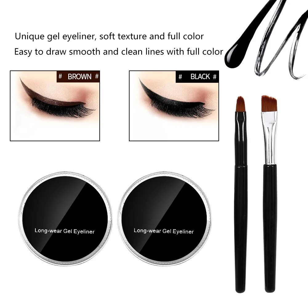 Набір підводок для очей Gel Eyeliner Cosmetic 2 Bottles Waterproof Durable 2 Pieces Brushes чорний + коричневий, фото №4