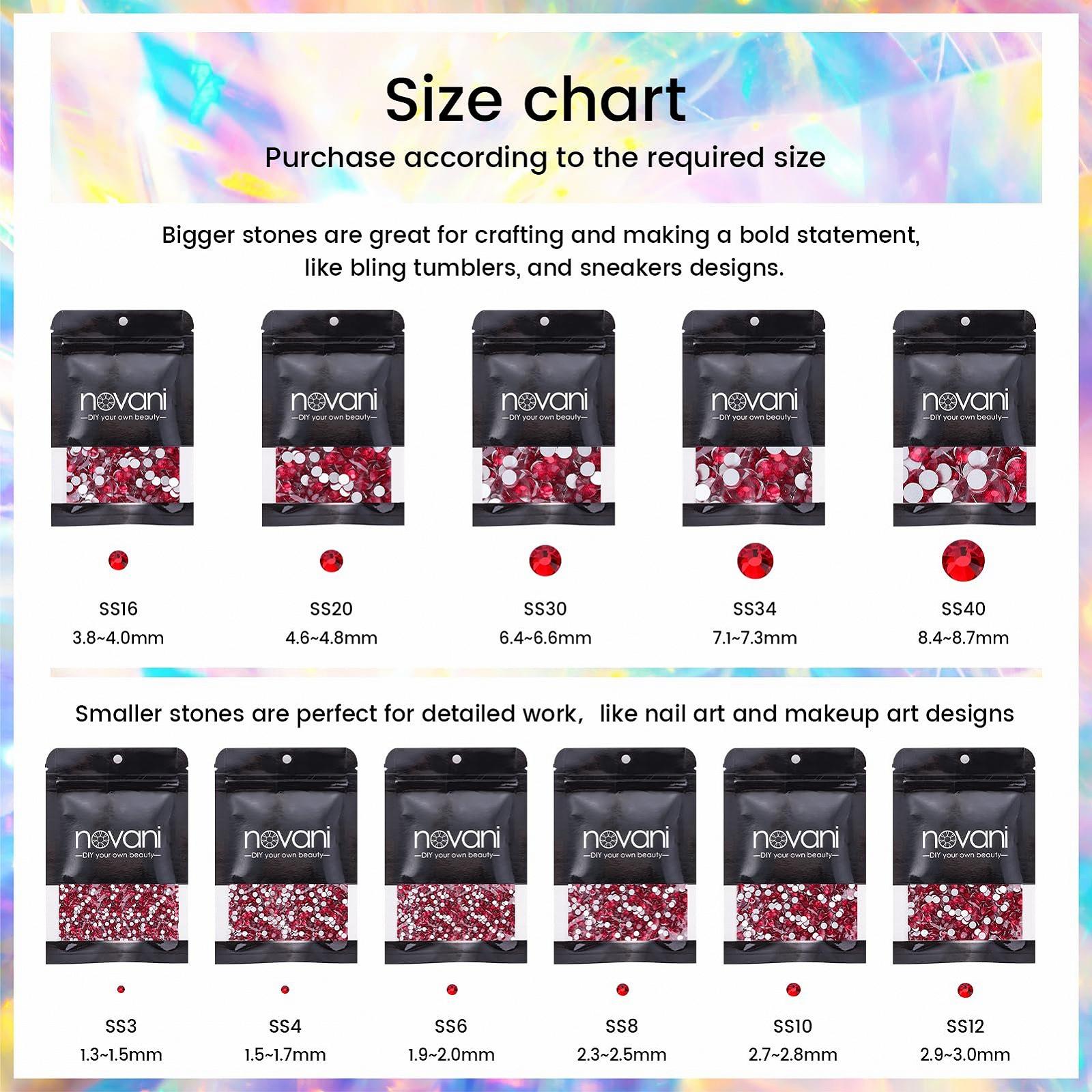 Стрази Novani Crystal, плоскі розсипні самоцвіти 1440 штук скляні для одягу взуття рукоділля макіяжу манікюру та DIY прикрас (SS12, світлий сіамський), фото №5