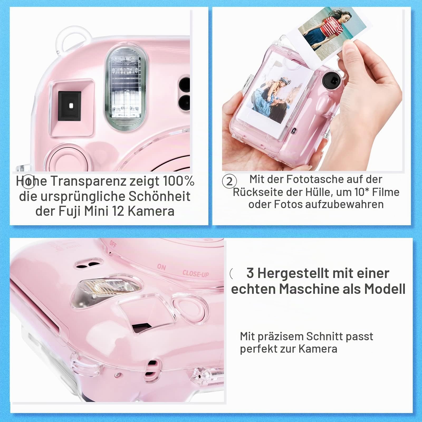 Прозрачный чехол для камеры MUZIRI KINOKOO Fujifilm Instax Mini 12 жесткий PVC с карманом для фото и радужным ремешком Прозрачный, фото №4 Прозрачный чехол для камеры MUZIRI KINOKOO Fujifilm Instax Mini 12 жесткий PVC с карманом для фото и радужным ремешком Прозрачный, фото №4